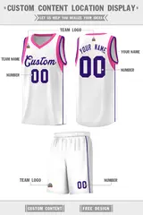 White Purple Sleeve Color Blocking Classic Basketball Jersey 2