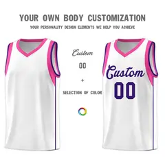 White Purple Sleeve Color Blocking Classic Basketball Jersey 3