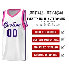 White Purple Sleeve Color Blocking Classic Basketball Jersey 5