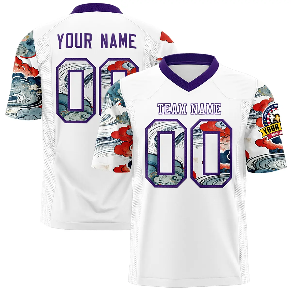 White Purple Sleeve Ukiyo-e Auspicious Clouds Graffiti Football Jersey
