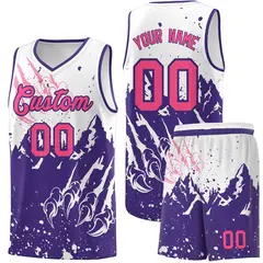 White Purple Snow Mountain Beast Pattern Basketball Jersey