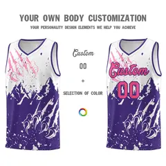 White Purple Snow Mountain Beast Pattern Basketball Jersey 3