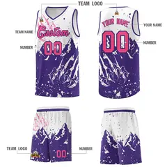 White Purple Snow Mountain Beast Pattern Basketball Jersey 5