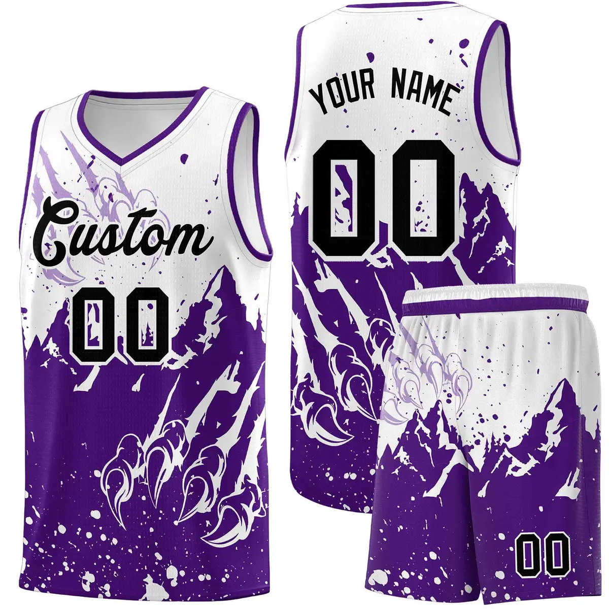 White Purple Snow Mountain Beast Pattern Basketball Jersey
