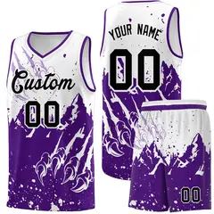 White Purple Snow Mountain Beast Pattern Basketball Jersey
