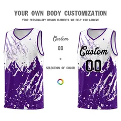 White Purple Snow Mountain Beast Pattern Basketball Jersey 3