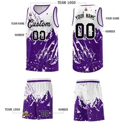 White Purple Snow Mountain Beast Pattern Basketball Jersey 5
