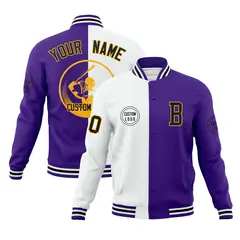 White Purple Split Letterman Full-Snap Varsity Baseball Jacket 1