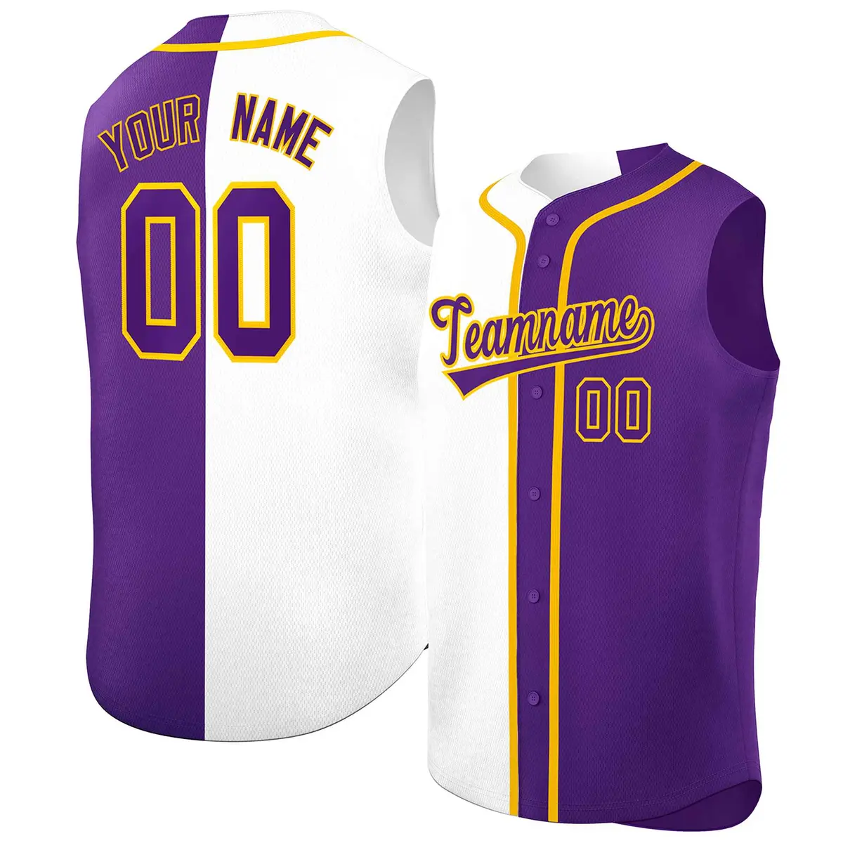 White Purple Split Sleeveless Baseball Jersey