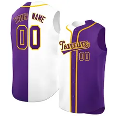 White Purple Split Sleeveless Baseball Jersey