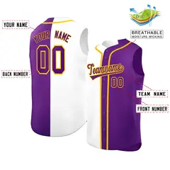 White Purple Split Sleeveless Baseball Jersey 2