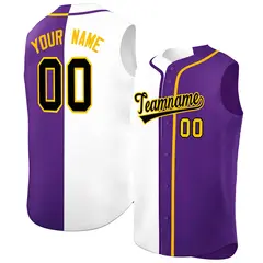White Purple Split Sleeveless Baseball Jersey 1