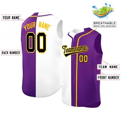 White Purple Split Sleeveless Baseball Jersey 2