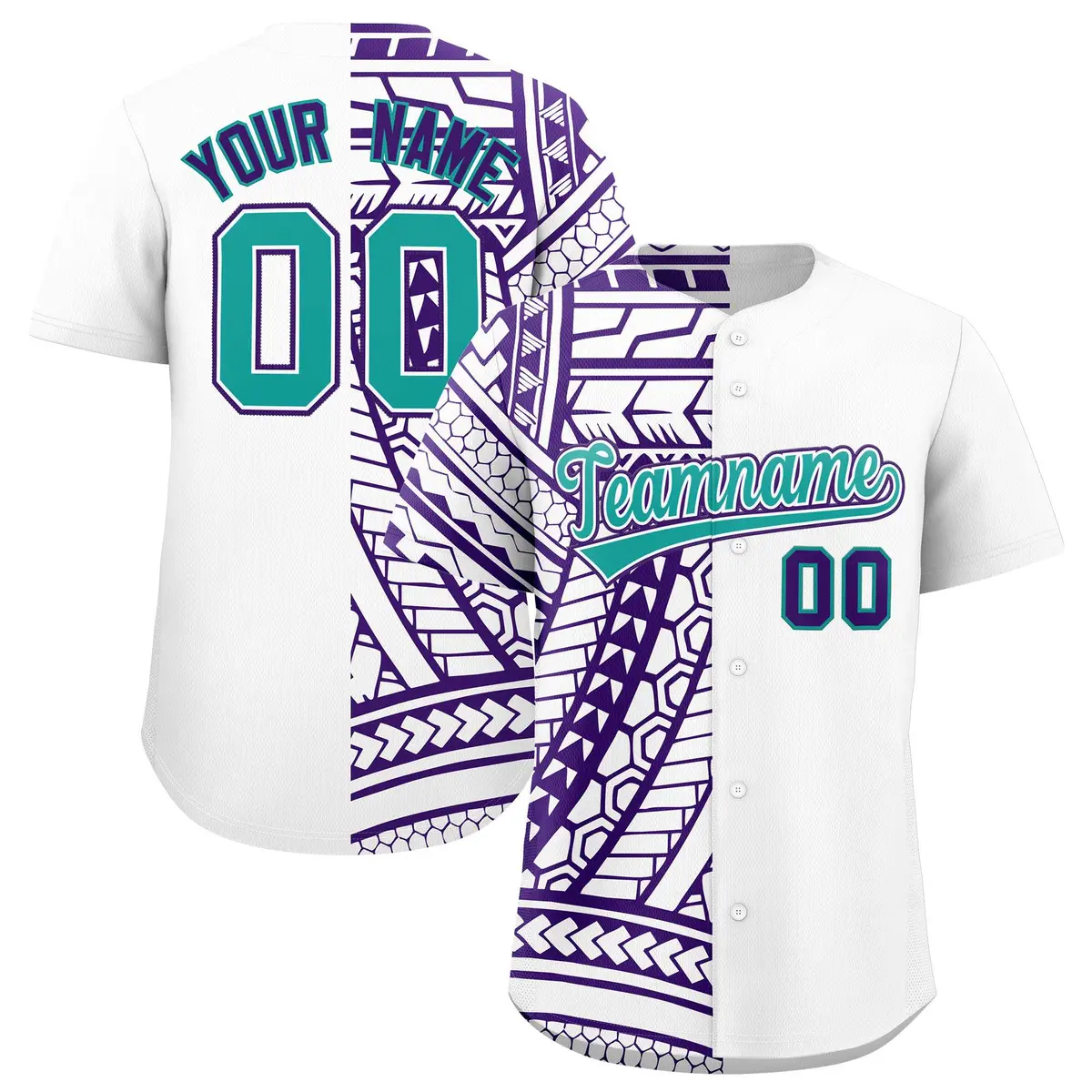 White Purple Split Tribal Baseball Jersey