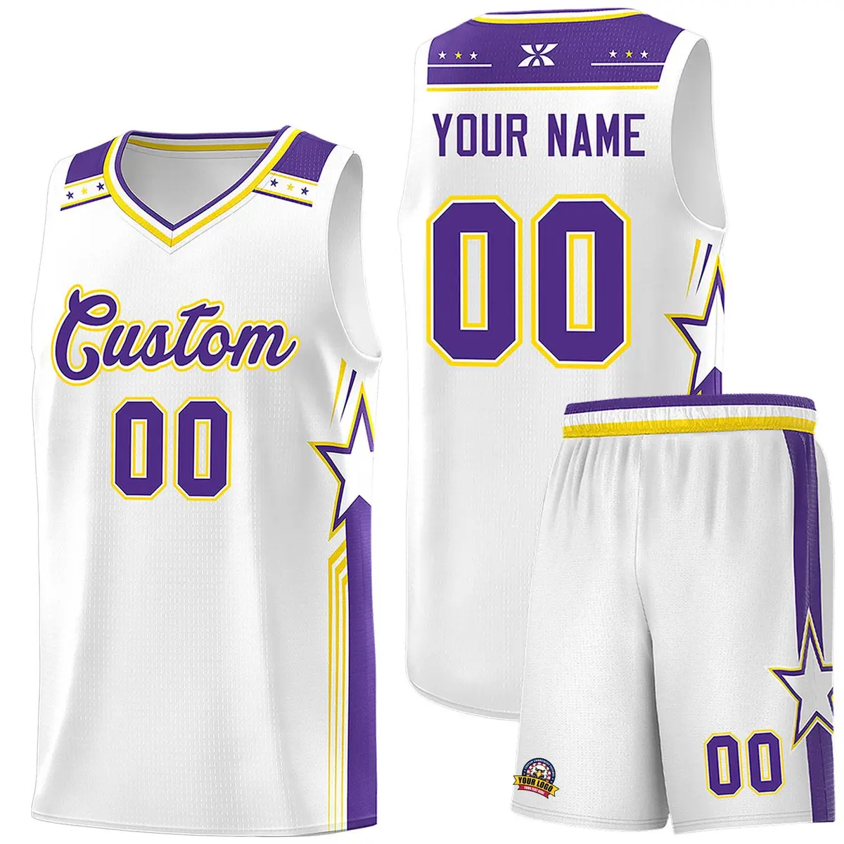 White Purple Star Graffiti Sports Basketball Jersey