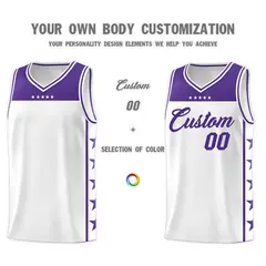 White Purple Star Pattern Team Basketball Jersey 3