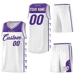 White Purple Star Pattern Team Basketball Jersey 6