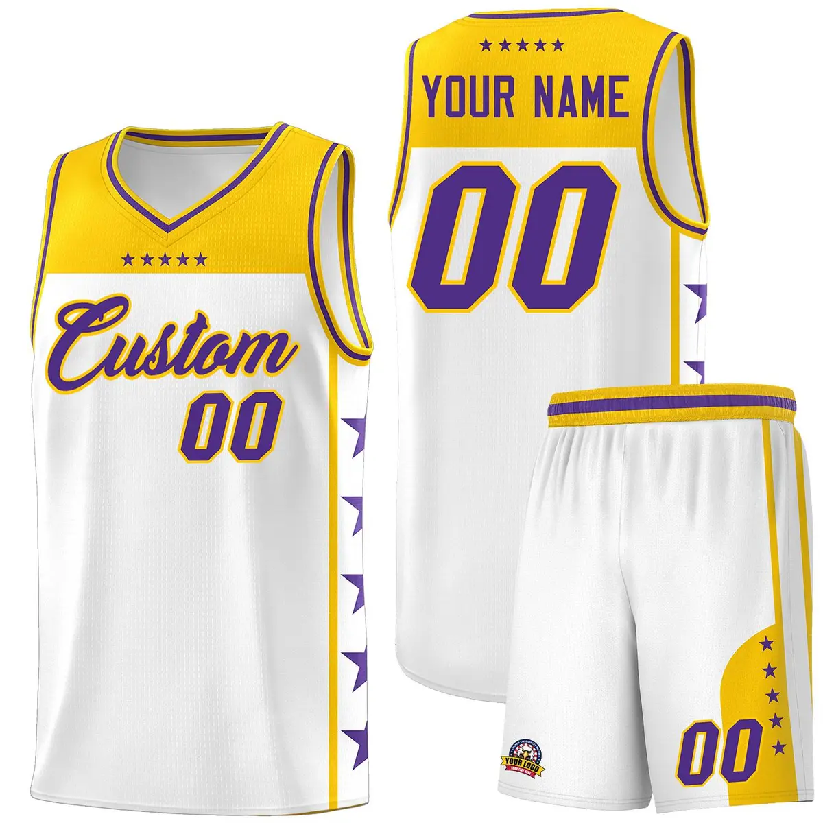 White Purple Star Pattern Team Basketball Jersey
