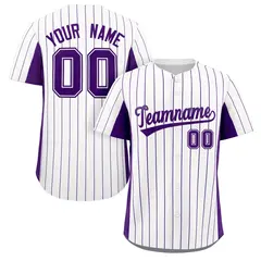 White Purple Stripe Full Button Authentic Baseball Jersey