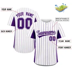 White Purple Stripe Full Button Authentic Baseball Jersey 2