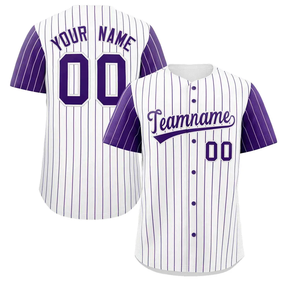 White Purple Stripe Raglan Sleeves Authentic Baseball Jersey