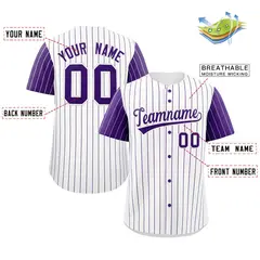 White Purple Stripe Raglan Sleeves Authentic Baseball Jersey 2