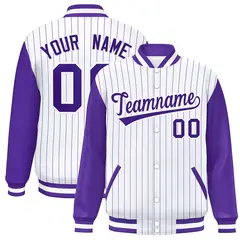 White Purple Stripe Raglan Varsity Bomber Jacket 1