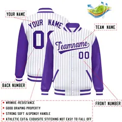 White Purple Stripe Raglan Varsity Bomber Jacket 2