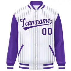 White Purple Stripe Raglan Varsity Bomber Jacket 3