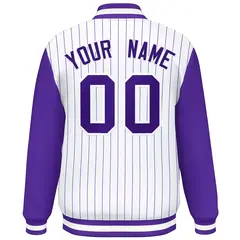 White Purple Stripe Raglan Varsity Bomber Jacket 4