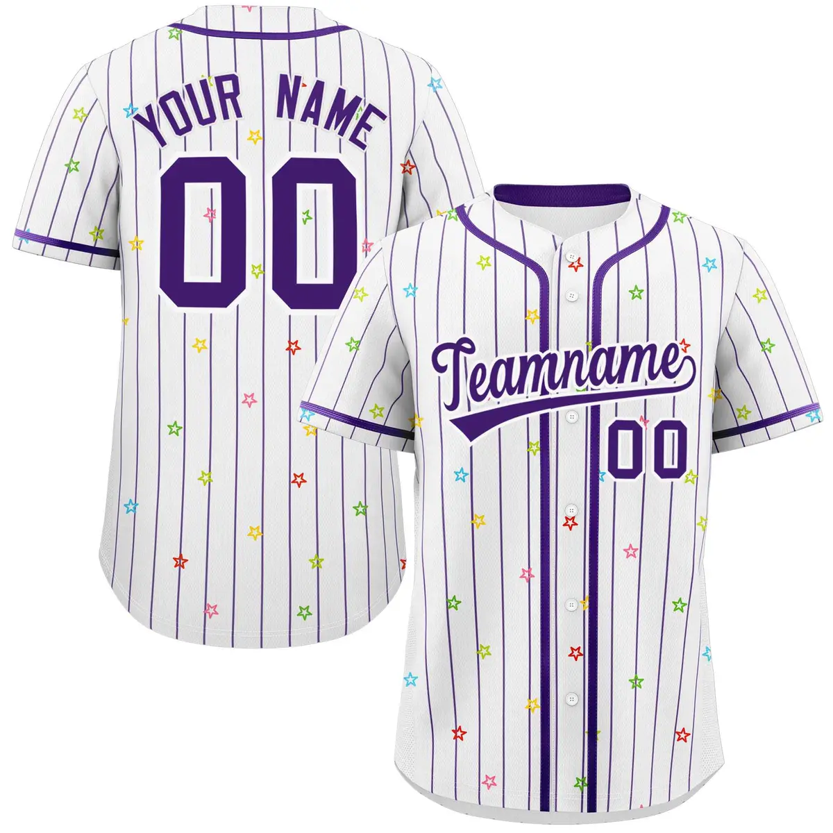 White Purple Stripe Star Pattern Authentic Baseball Jersey
