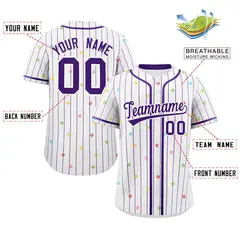 White Purple Stripe Star Pattern Authentic Baseball Jersey 2