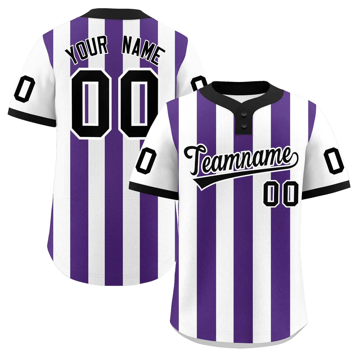 White Purple Stripe Two-Button Softball Jersey