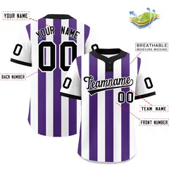 White Purple Stripe Two-Button Softball Jersey 2