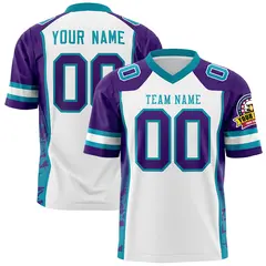 White Purple-Teal Raglan Side Pattern Football Jersey 1