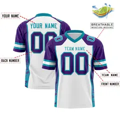 White Purple-Teal Raglan Side Pattern Football Jersey 2