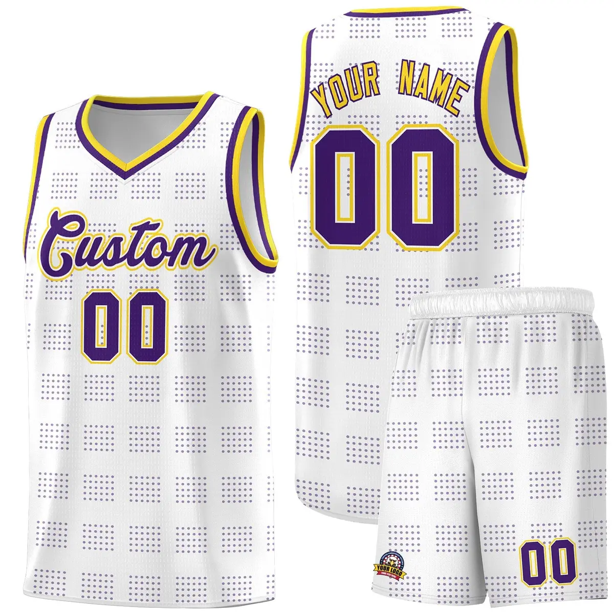 White Purple Trailblazer Dot Pattern Basketball Jersey