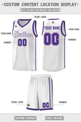 White Purple Two Bars Basketball Uniform Jersey 2