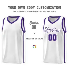 White Purple Two Bars Basketball Uniform Jersey 3