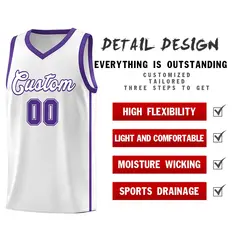 White Purple Two Bars Basketball Uniform Jersey 5