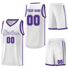 White Purple Two Bars Basketball Uniform Jersey 6