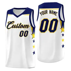 White Purple Two Tone Side Star Color Block Basketball Jersey 1