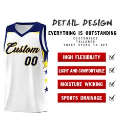 White Purple Two Tone Side Star Color Block Basketball Jersey 2