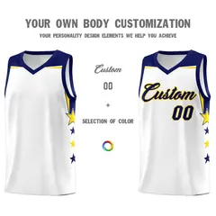 White Purple Two Tone Side Star Color Block Basketball Jersey 3