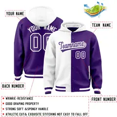 White Purple Two Tone Split Varsity Letterman Jacket Hoodie 4