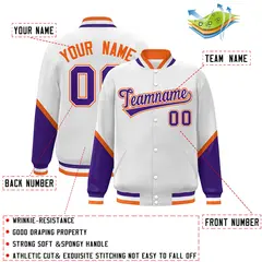 White Purple Varsity Full-Snap Color Block Letterman Baseball Jacket 2