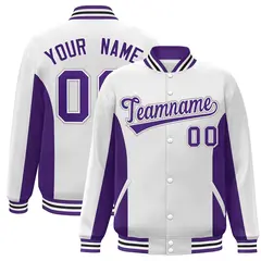 White Purple Varsity Full-Snap Color Block Letterman Baseball Jacket 1