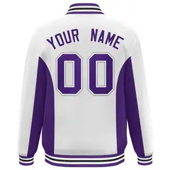 White Purple Varsity Full-Snap Color Block Letterman Baseball Jacket 4