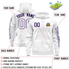 White Purple Varsity Full-Zip Letterman Jacket Hoodie 4
