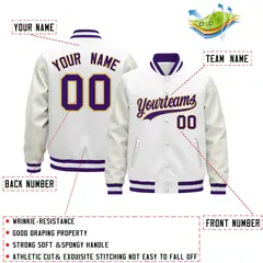 White Purple Varsity Jacket with Faux Leather Sleeves 2